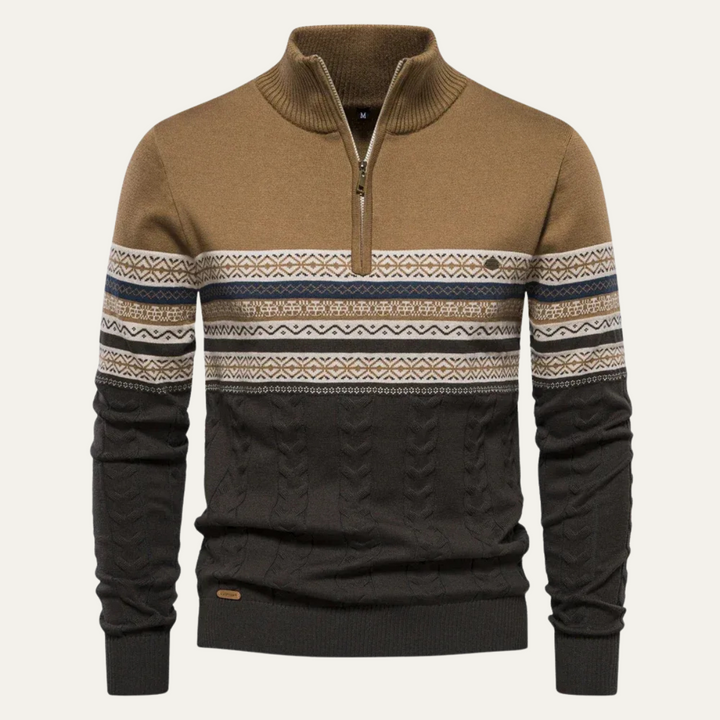 Men's Fair Isle quarter-zip sweater with cable-knit detail