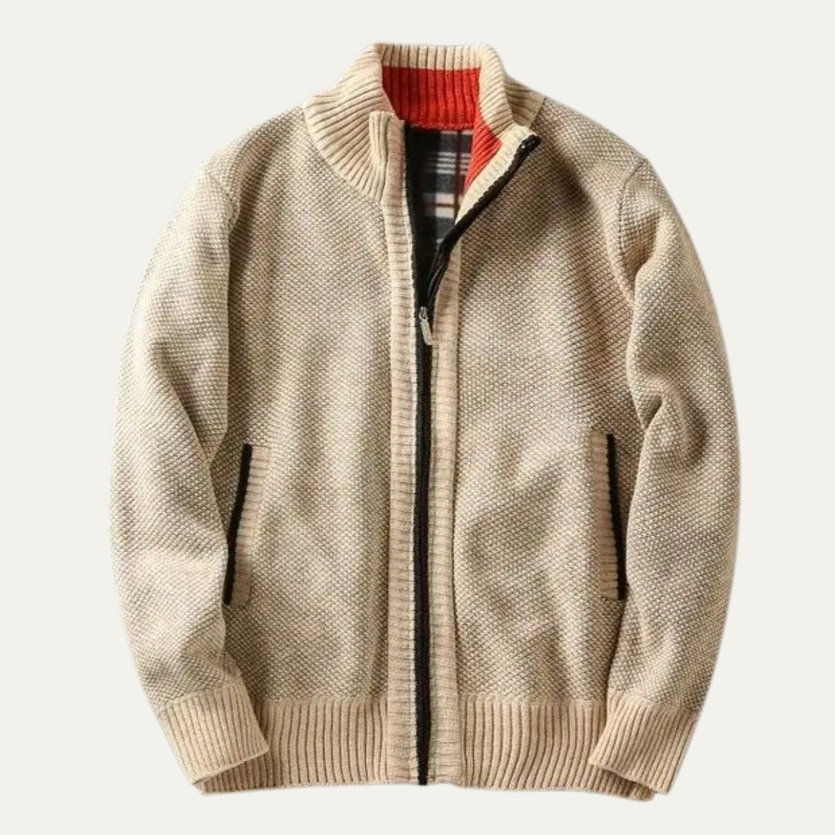Men's chunky textured knit jacket with zip fastening and ribbed trims
