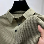 Men's textured short-sleeve polo shirt with button placket