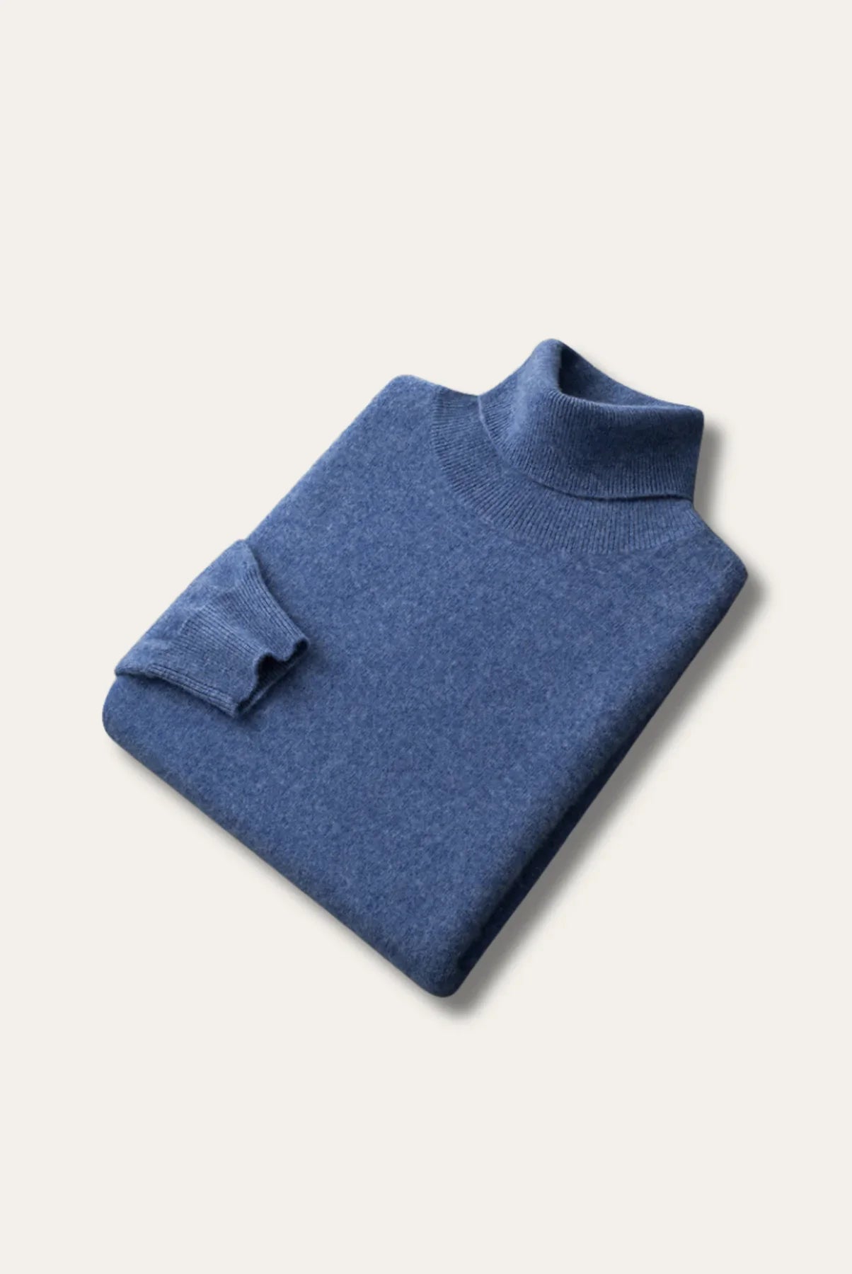 Men's plain turtleneck sweater with ribbed collar and long sleeves