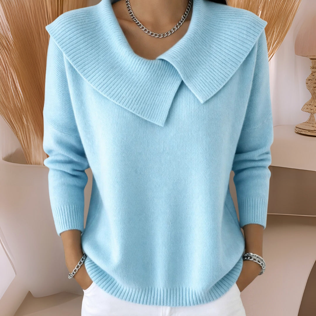 Women's collared jumper with large pleated collar and long sleeves
