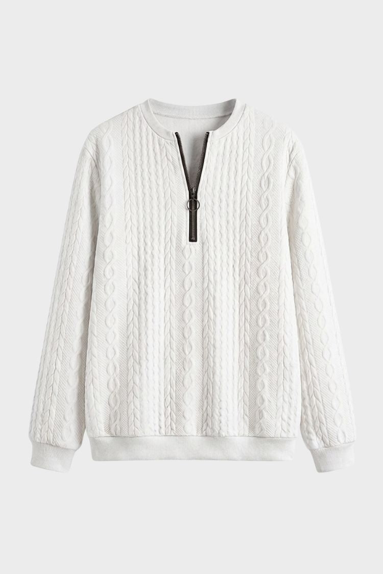 Women's textured zip neck jumper with long sleeves and ribbed trims