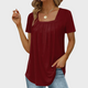 Women's short-sleeve pleated blouse with square neckline