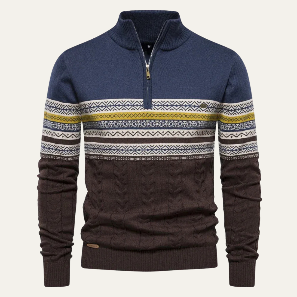 Men's Fair Isle quarter-zip sweater with cable-knit detail