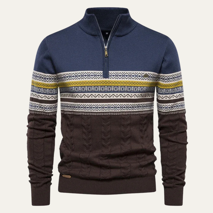 Men's Fair Isle quarter-zip sweater with cable-knit detail
