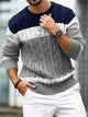 Men's long-sleeve colour-block cable knit sweater with crew neck