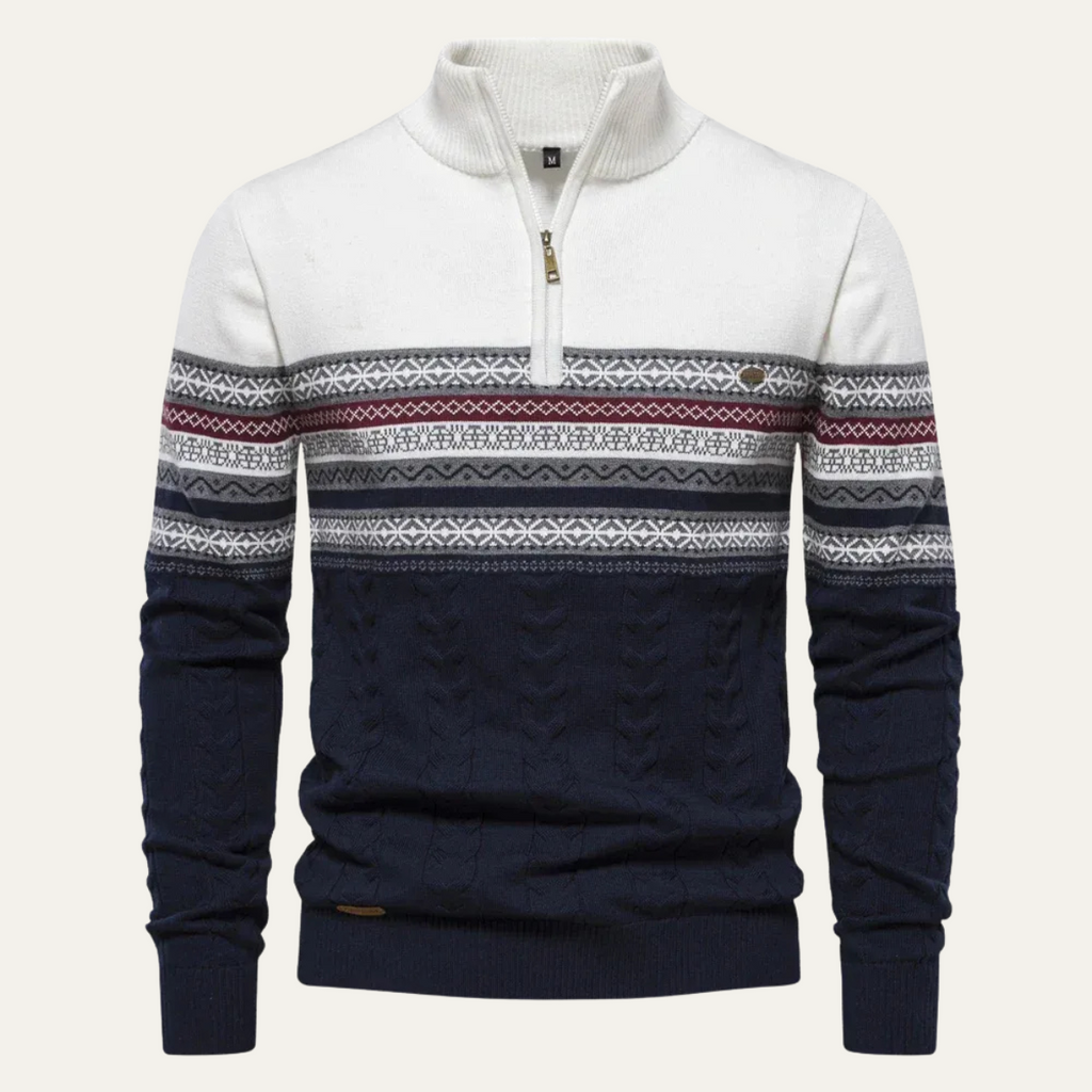 Men's Fair Isle quarter-zip sweater with cable-knit detail