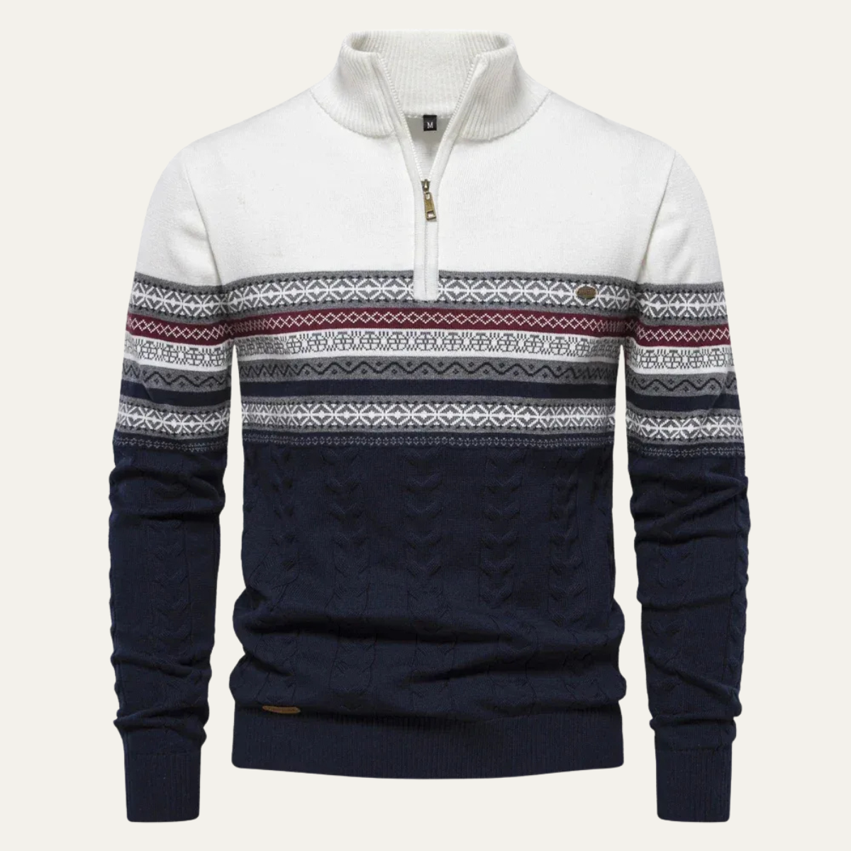 Men's Fair Isle quarter-zip sweater with cable-knit detail
