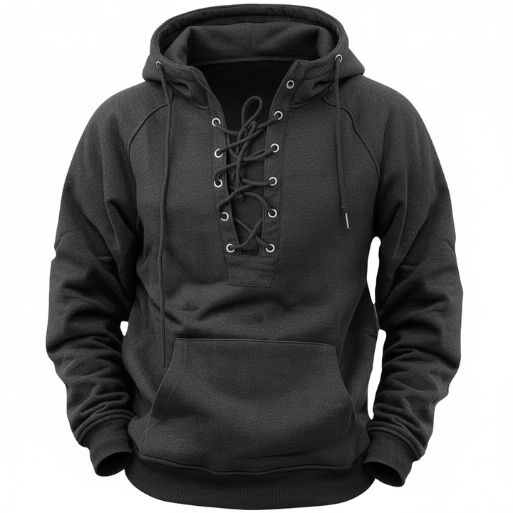 Men's lace-up hooded sweatshirt with long sleeves and kangaroo pocket