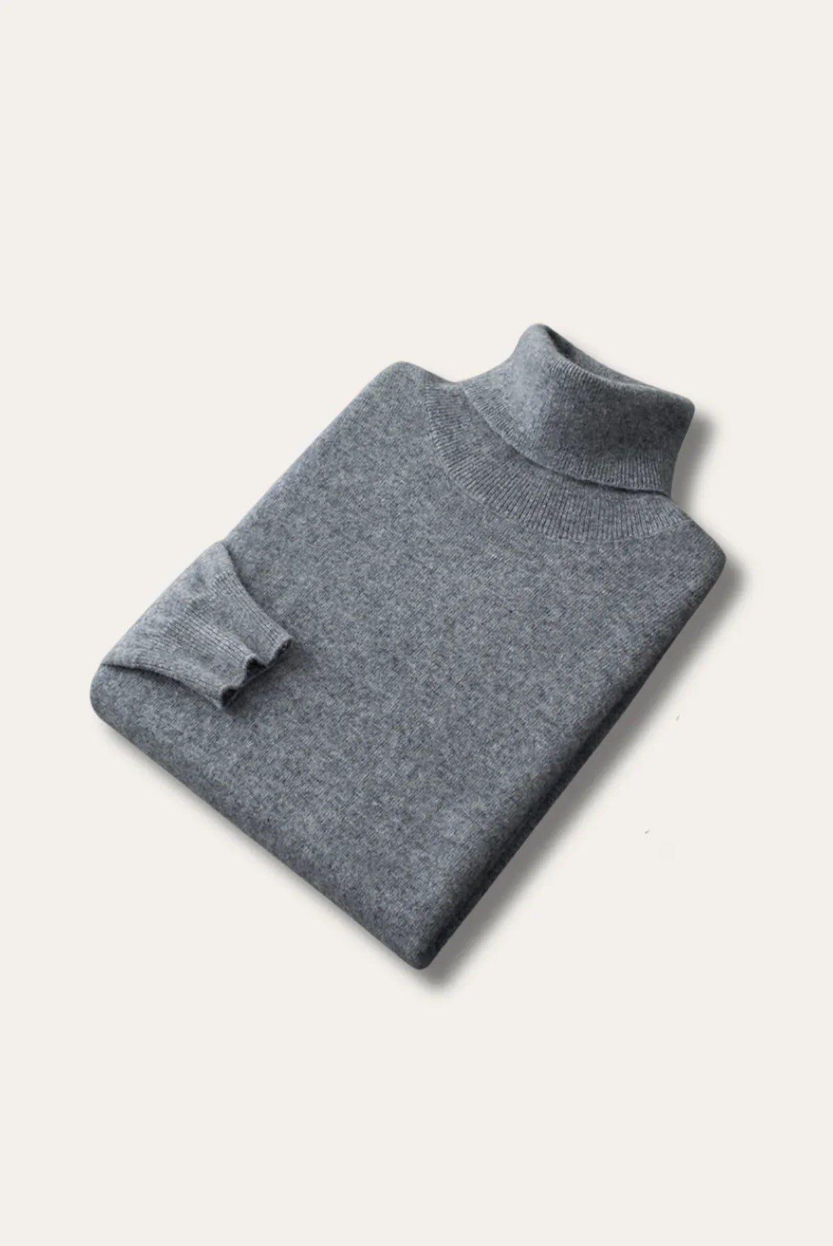 Men's plain turtleneck sweater with ribbed collar and long sleeves