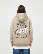 Unisex oversized hooded sweatshirt with illustrated LOVE graphic on the back