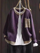 Women's knitted cardigan with button front, ribbed trims and decorative crochet-style chest pocket