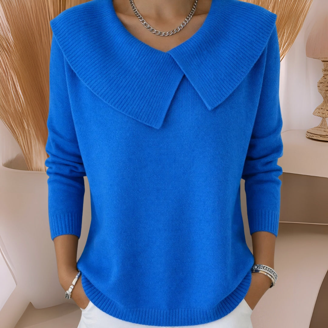 Women's collared jumper with large pleated collar and long sleeves