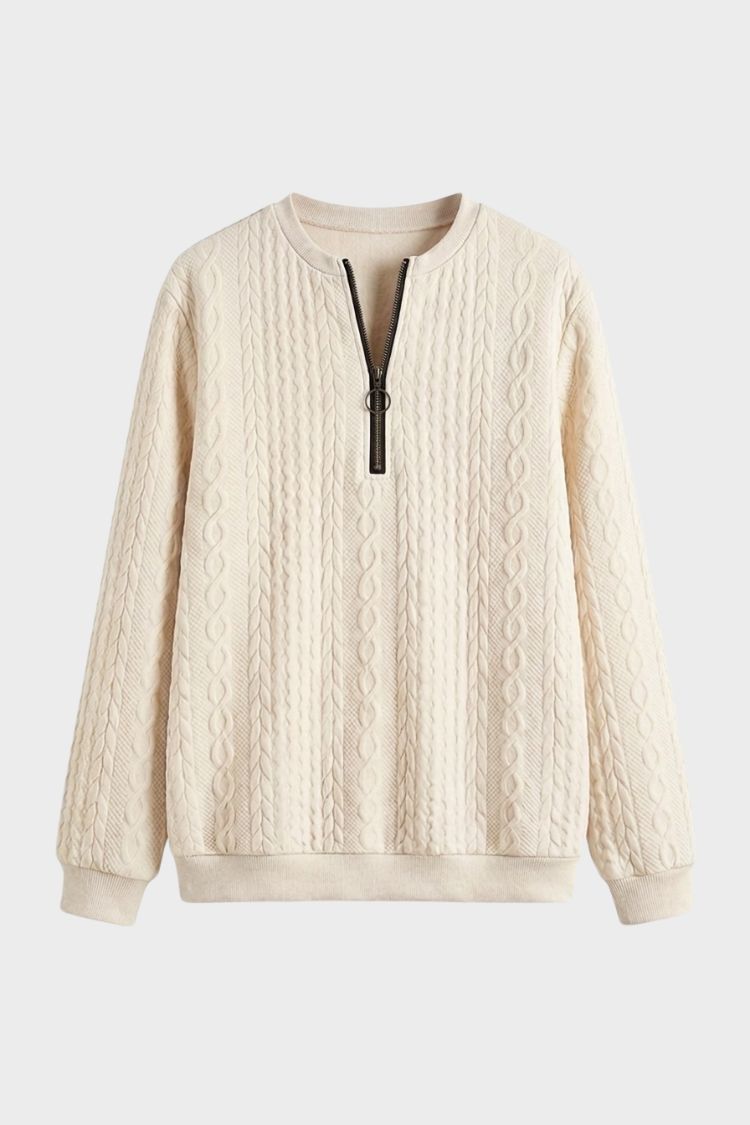 Women's textured zip neck jumper with long sleeves and ribbed trims
