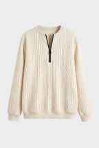 Women's textured zip neck jumper with long sleeves and ribbed trims