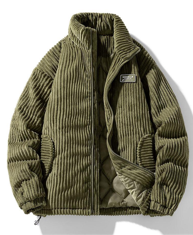 Unisex ribbed jacket with high collar, zip front and adjustable hem