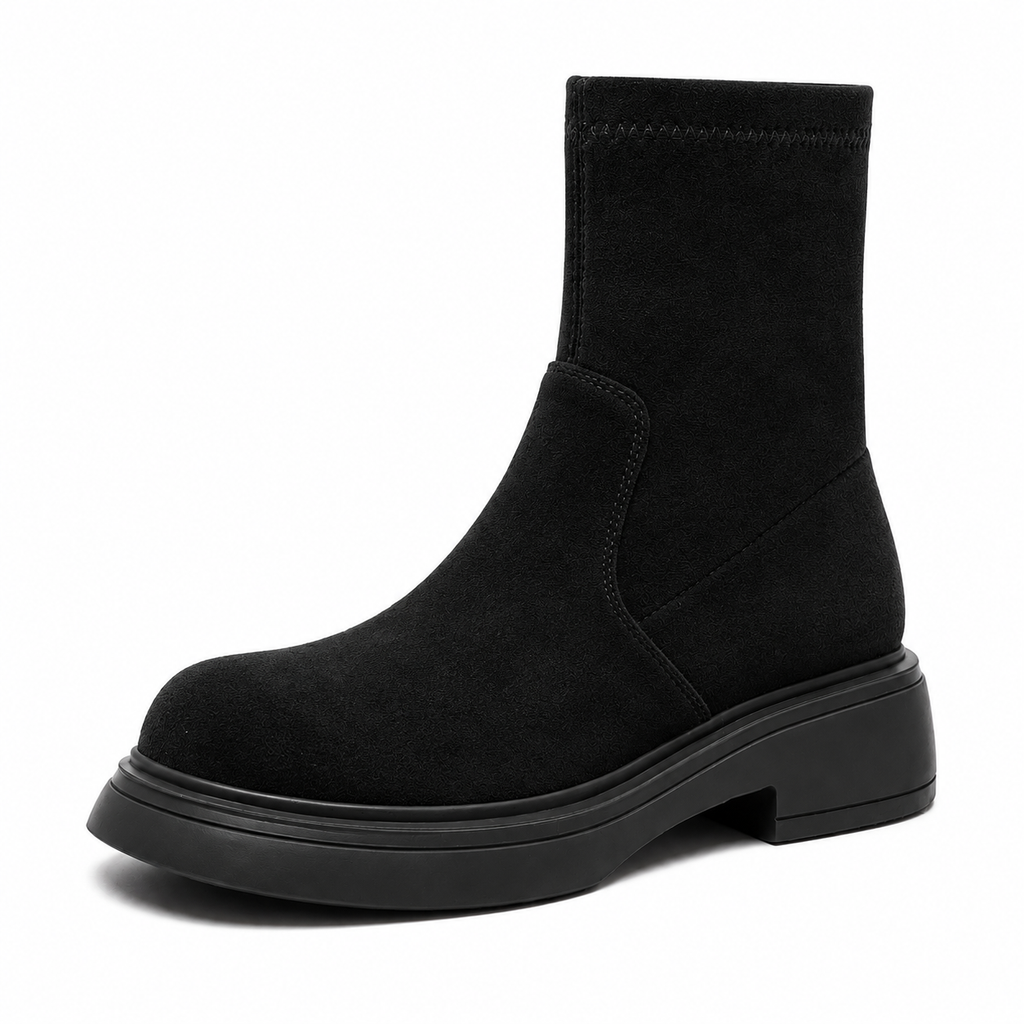 Women's suede-like ankle boots with round toes and low block heels