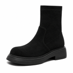 Women's suede-like ankle boots with round toes and low block heels
