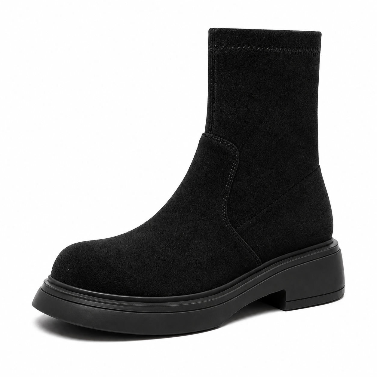 Women's suede-like ankle boots with round toes and low block heels