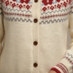 Women's cream Fair Isle button cardigan with patterned yoke