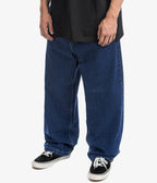 Men's baggy wide-leg jeans shown in black and light blue washes