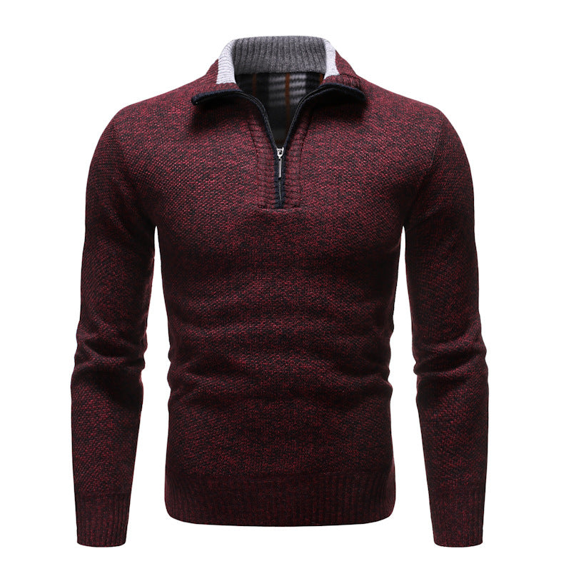 Men's textured half-zip jumper with turn-down collar