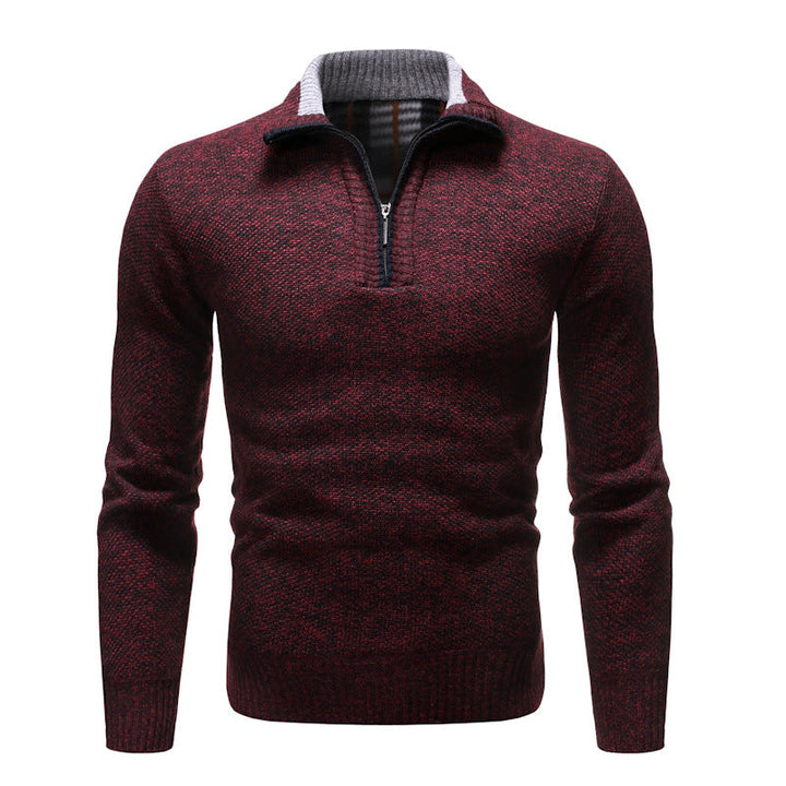 Men's textured half-zip jumper with turn-down collar