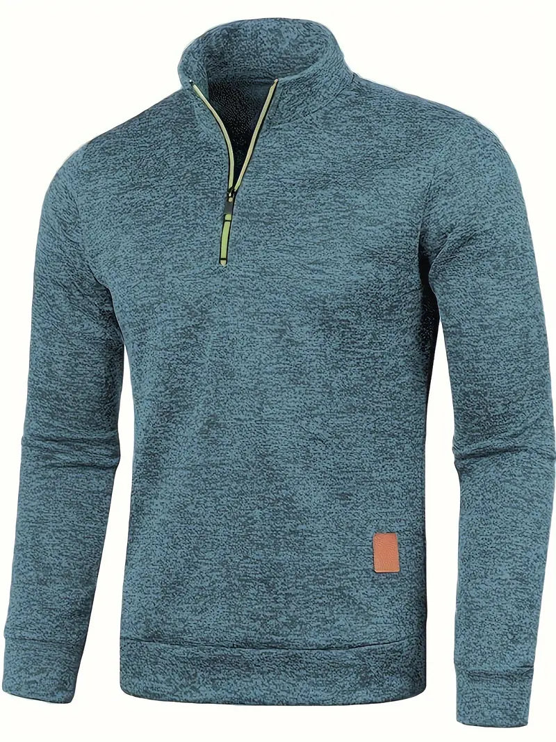 Men's textured half-zip jumper with stand collar and long sleeves