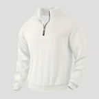 Men's cable knit half-zip sweater with high neck