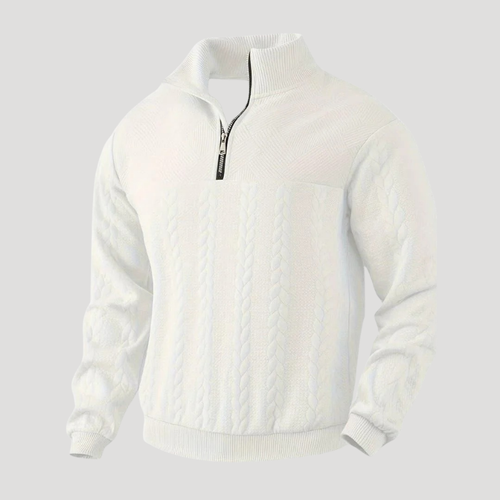 Men's cable knit half-zip sweater with high neck