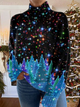 Women's festive turtleneck sweater with colourful Christmas trees and stars