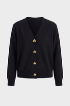 Women's V-neck cardigan with decorative heart-shaped buttons