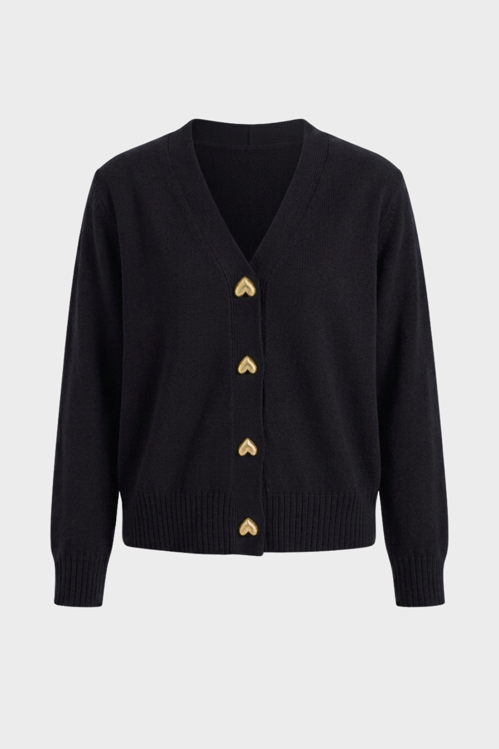 Women's V-neck cardigan with decorative heart-shaped buttons