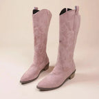 Embroidered women's cowboy boots with pointed toes and low heels