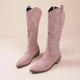 Embroidered women's cowboy boots with pointed toes and low heels