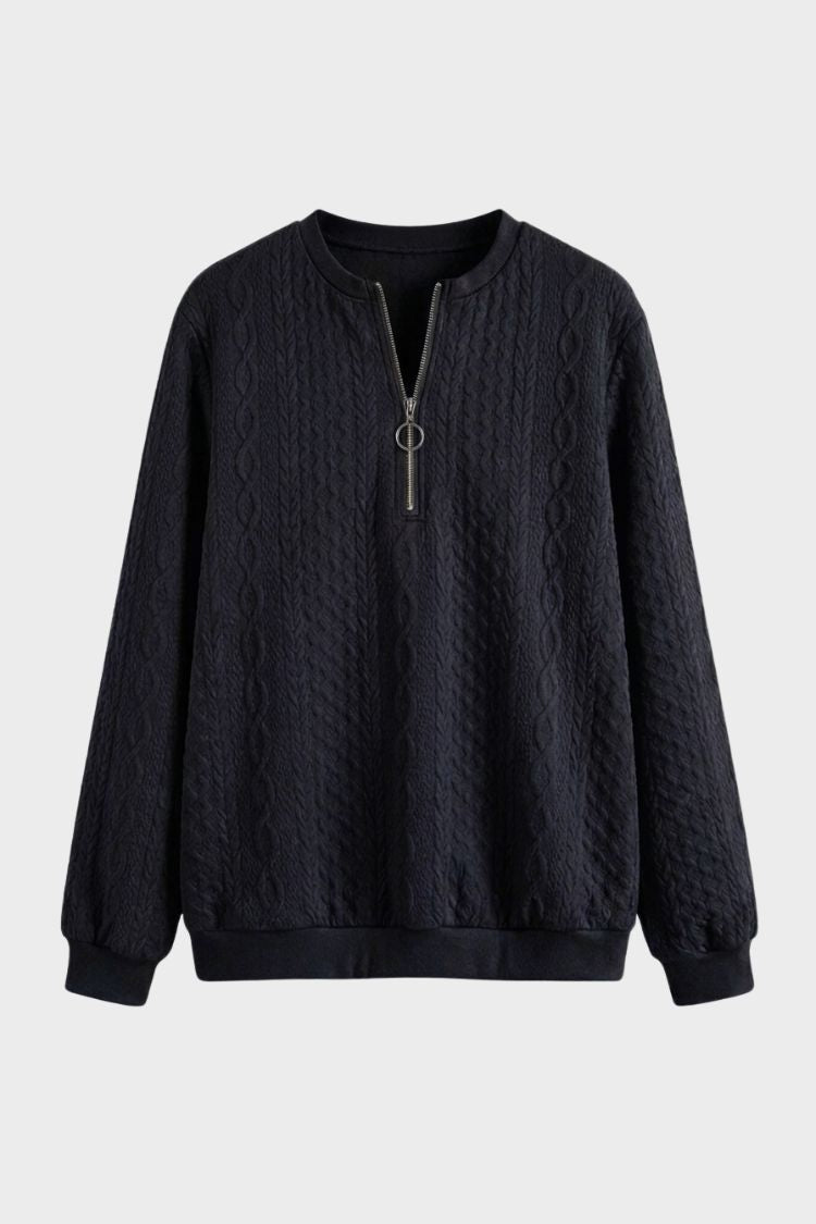 Women's textured zip neck jumper with long sleeves and ribbed trims