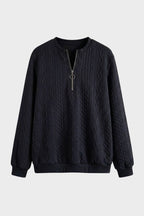 Women's textured zip neck jumper with long sleeves and ribbed trims