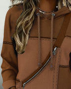 Women's colour-block hoodie with drawstring hood and zip pocket