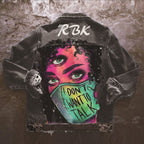 Denim jacket with colourful graphic back print