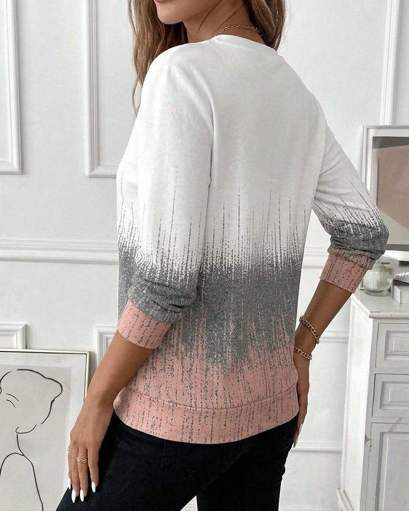 Women's pink gradient sweatshirt with mock neck and half-zip fastening