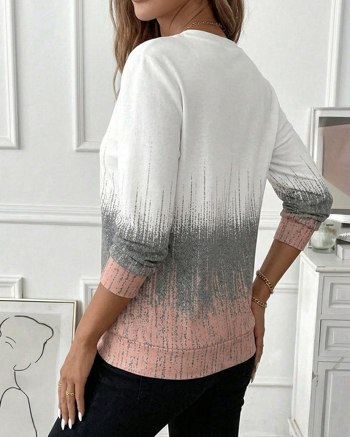 Women's pink gradient sweatshirt with mock neck and half-zip fastening