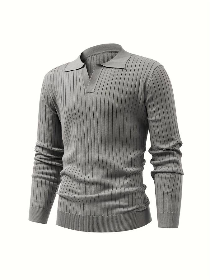 Men's Ribbed Open-Collar Polo Jumper