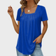 Women's short-sleeve pleated blouse with square neckline