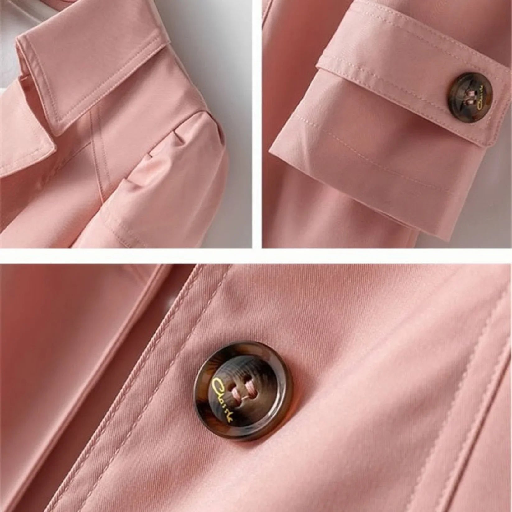 Women's belted trench coat with wide lapels and flap pockets