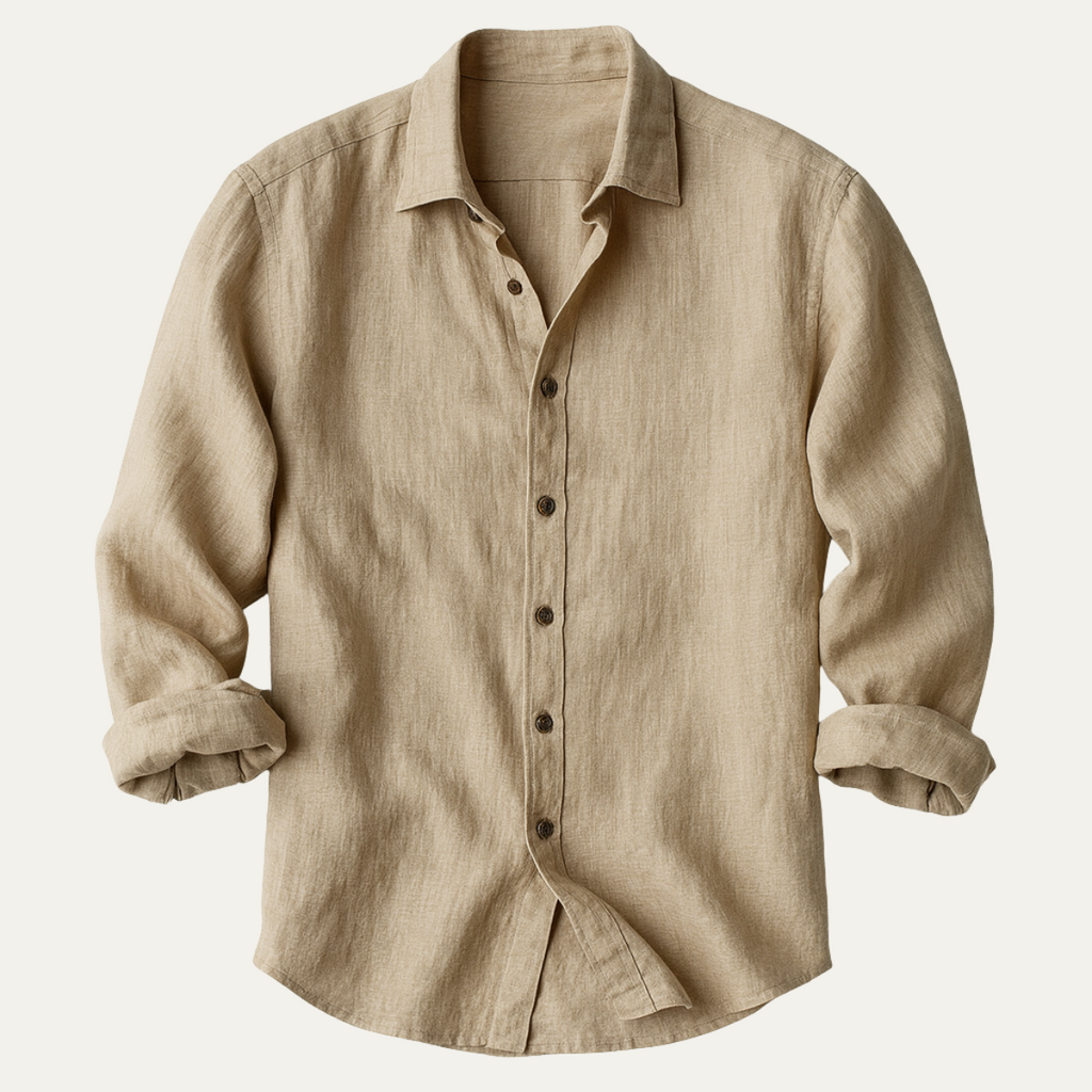 Men's long sleeve textured shirt with pointed collar and button front