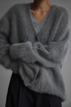Women's fuzzy V-neck button cardigan with long sleeves