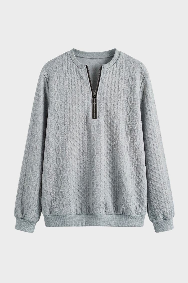 Women's textured zip neck jumper with long sleeves and ribbed trims