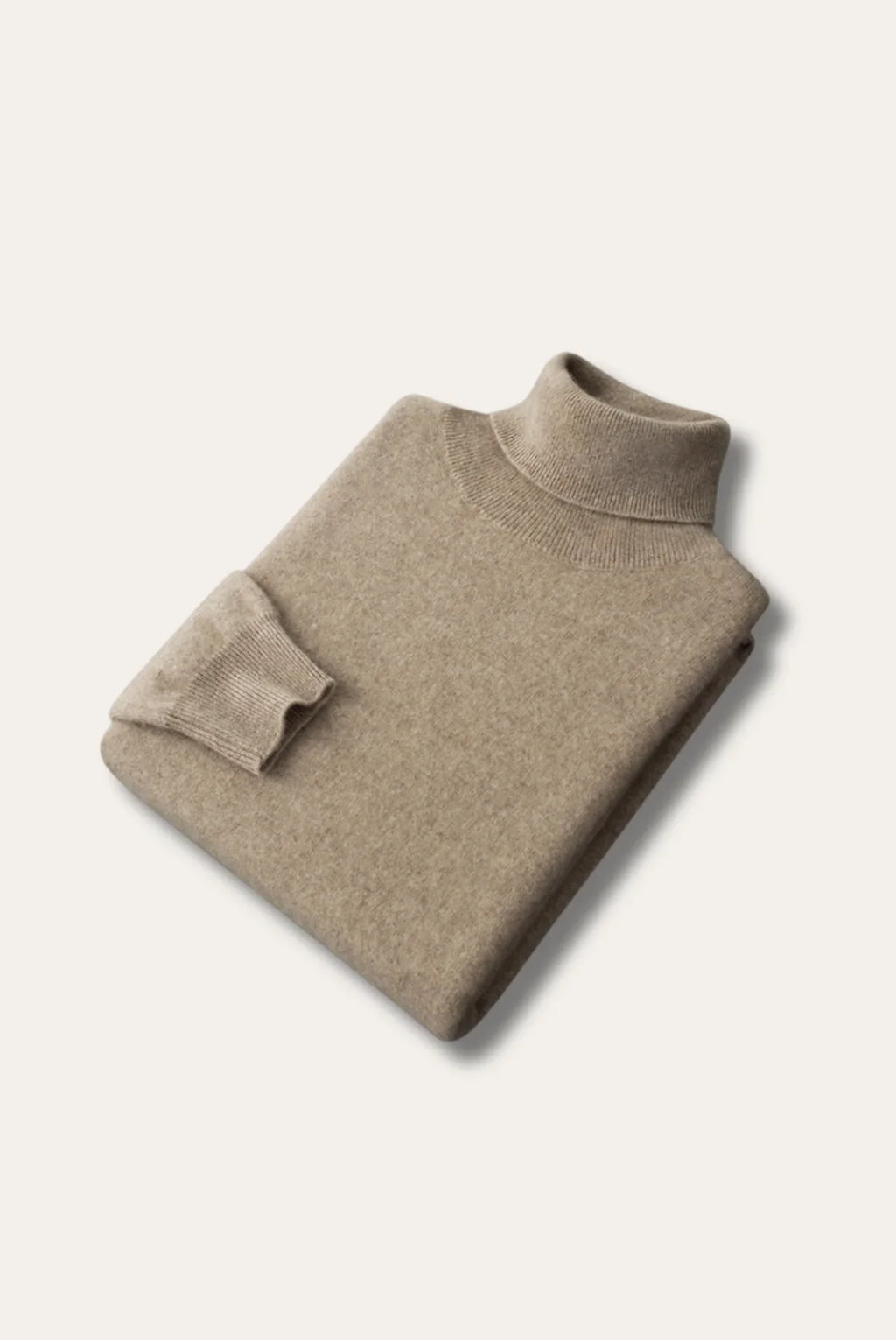 Men's plain turtleneck sweater with ribbed collar and long sleeves