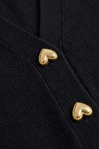 Women's V-neck cardigan with decorative heart-shaped buttons