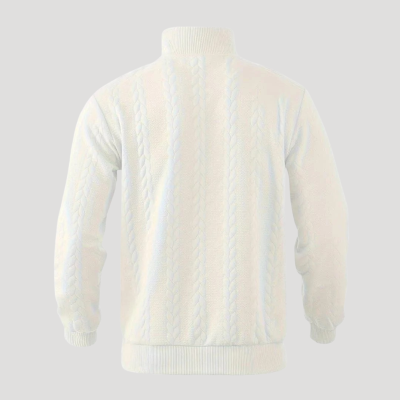 Men's cable knit half-zip sweater with high neck